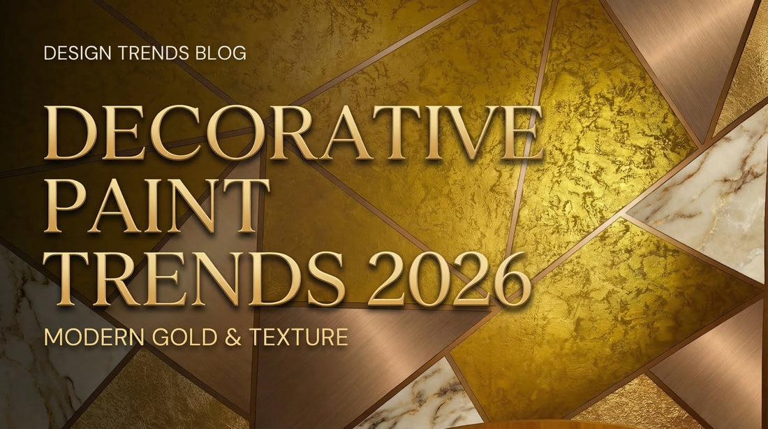 Ferrara Design UK blog: 2026 decorative paint trends featuring modern gold textures and marble effects on walls.