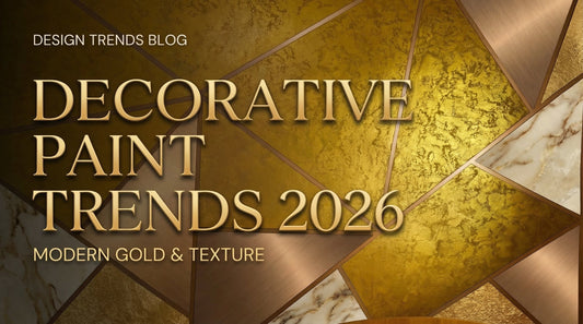 Ferrara Design UK blog: 2026 decorative paint trends featuring modern gold textures and marble effects on walls.