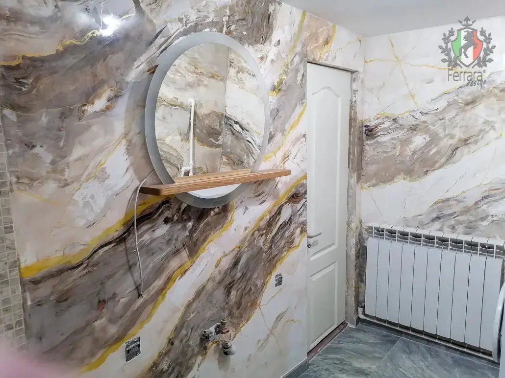 Venetian stucco wall with high-gloss finish in a modern interior