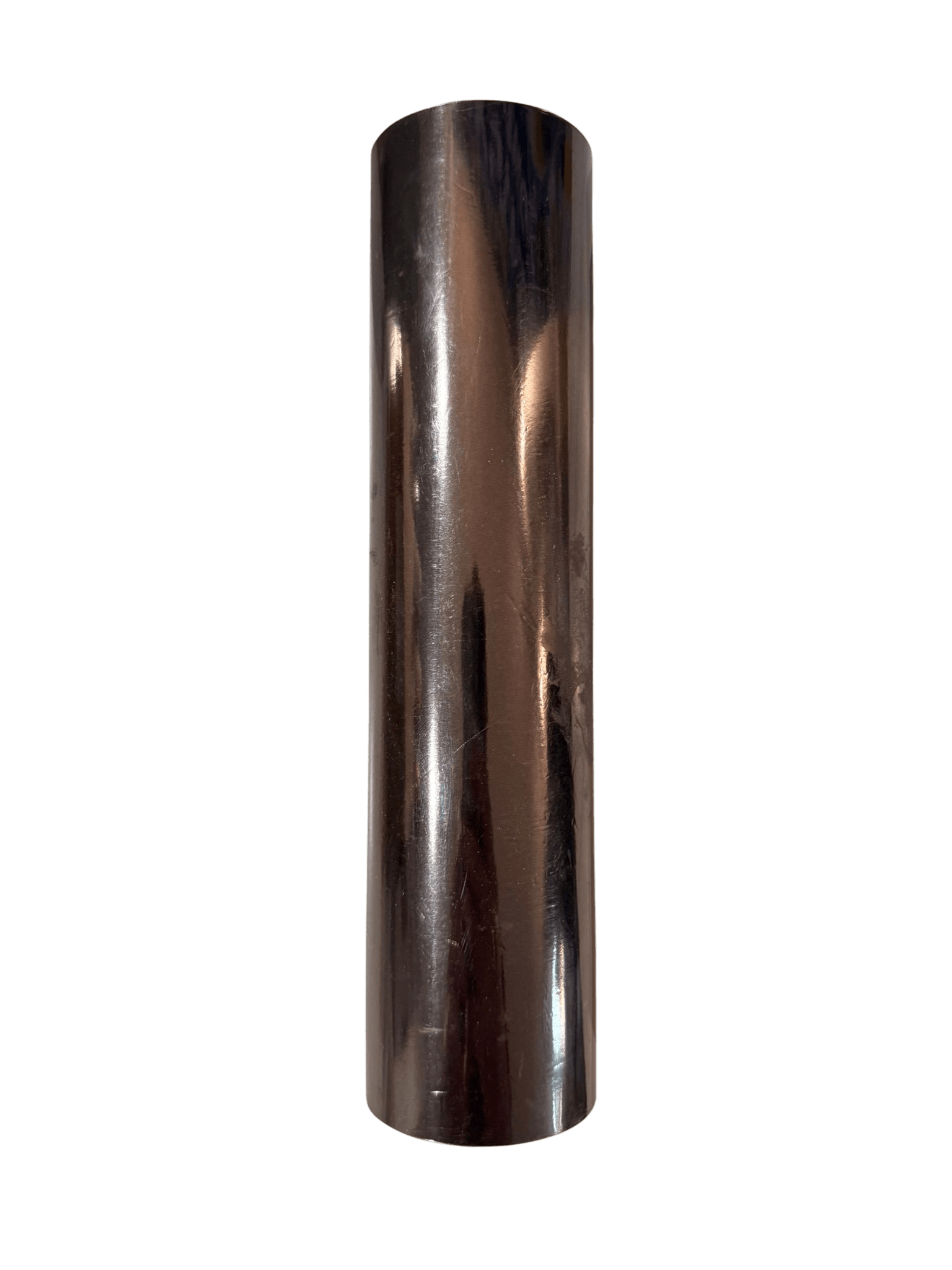 Metallic cylindrical object on a white background