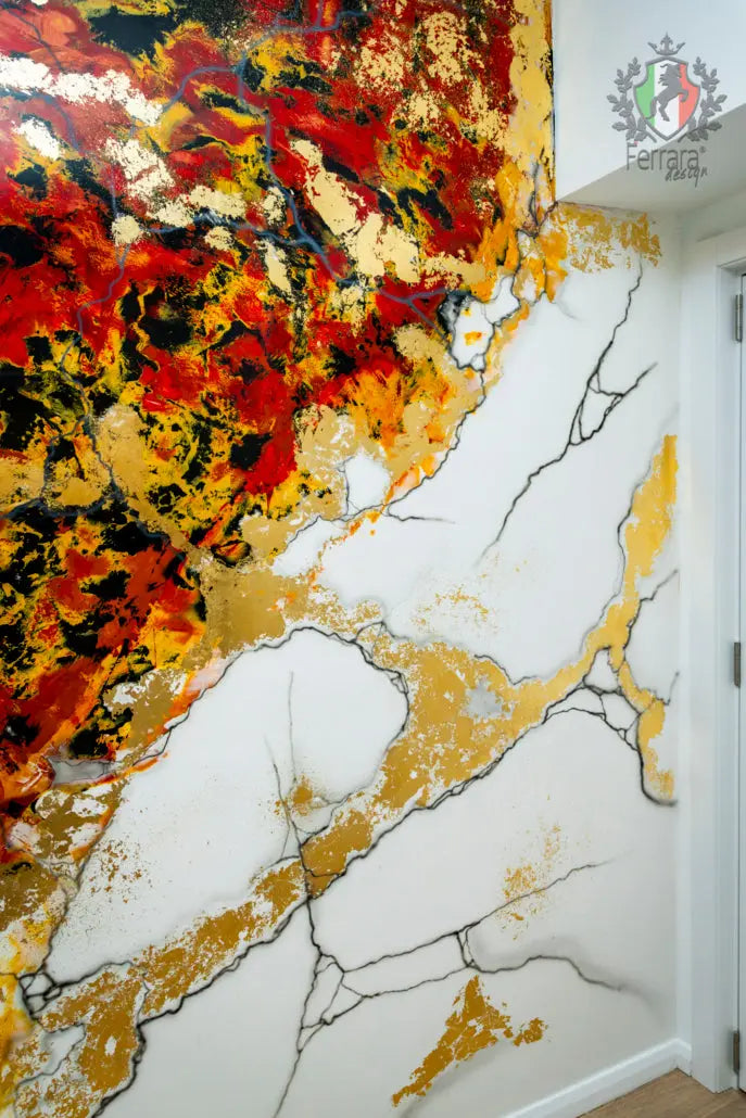 Venetian stucco wall with gold and black crack accents