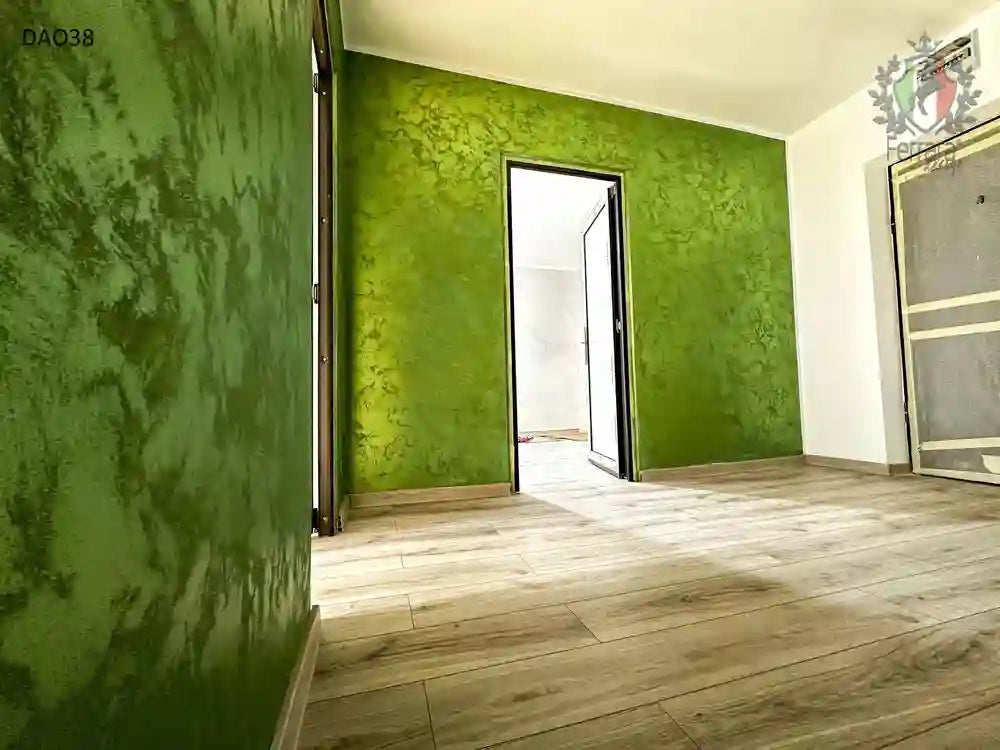green textured decorative wall finish interior