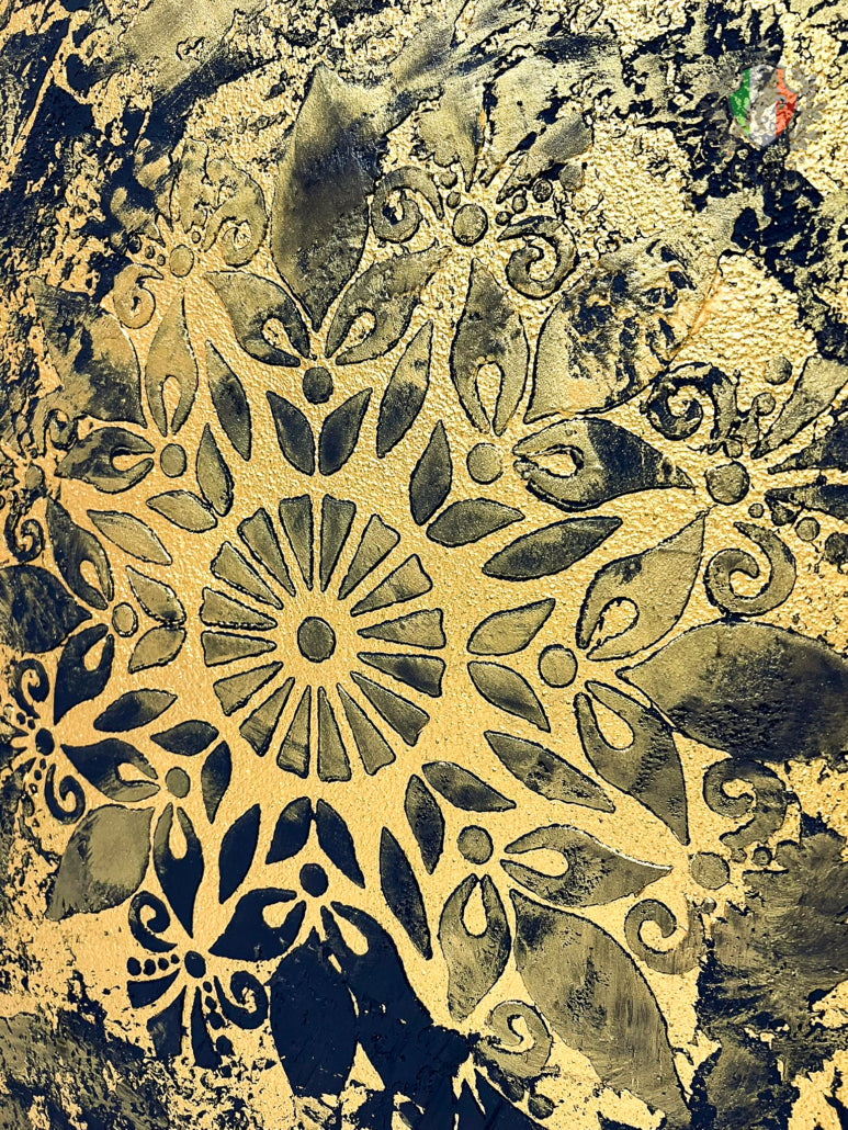 Decorative floral pattern on a textured surface
