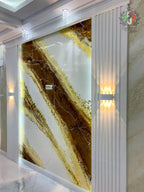 Venetian stucco wall with high-gloss finish and gold accents