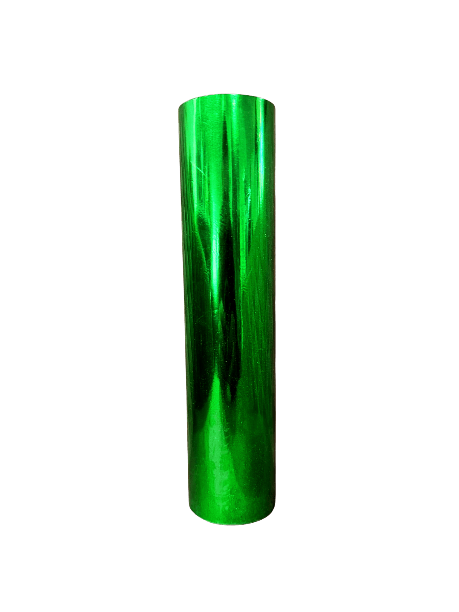 Green metallic foil roll on a white background
