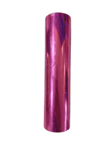 Roll of pink reflective material on a white background