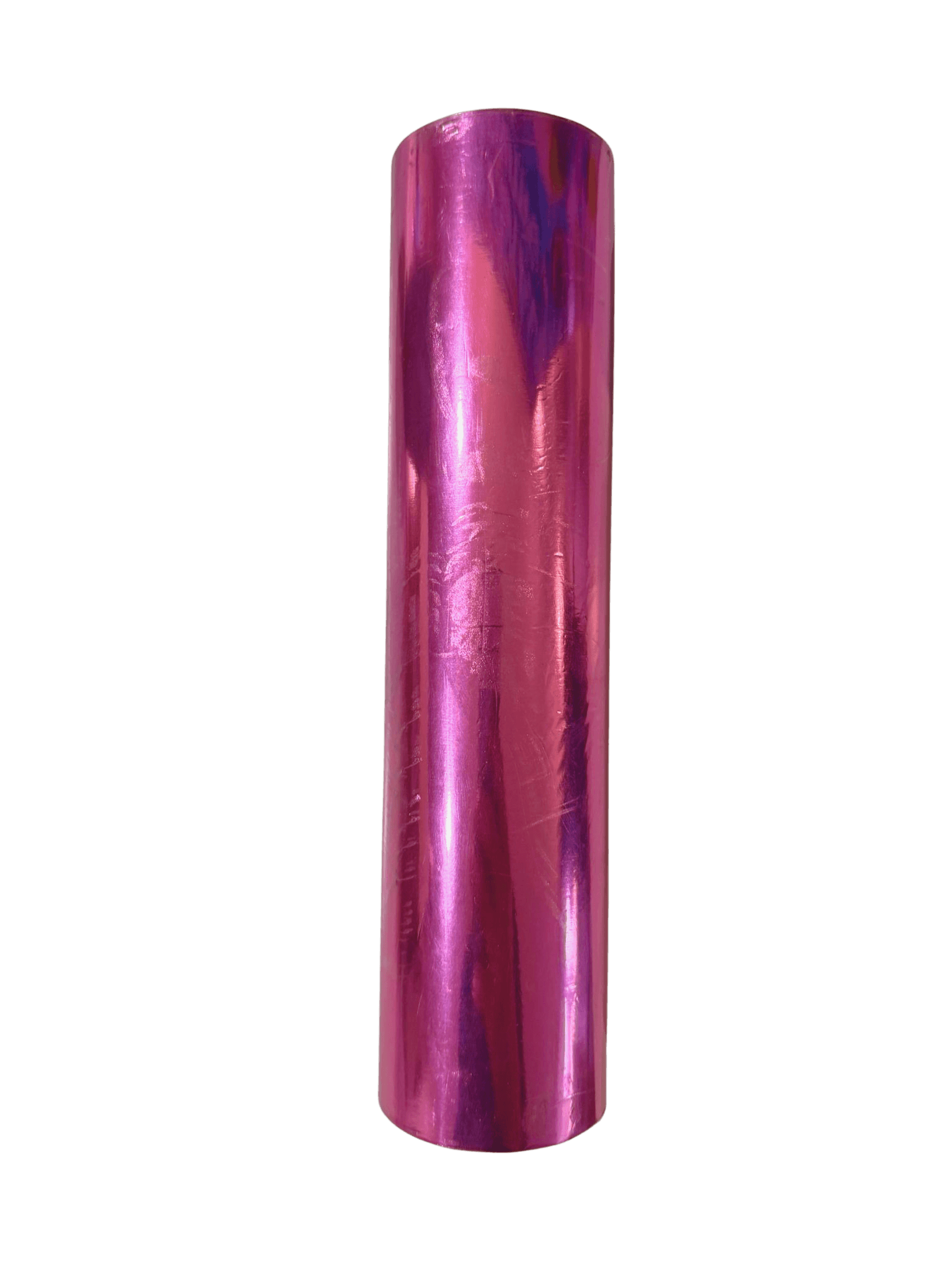 Roll of pink reflective material on a white background