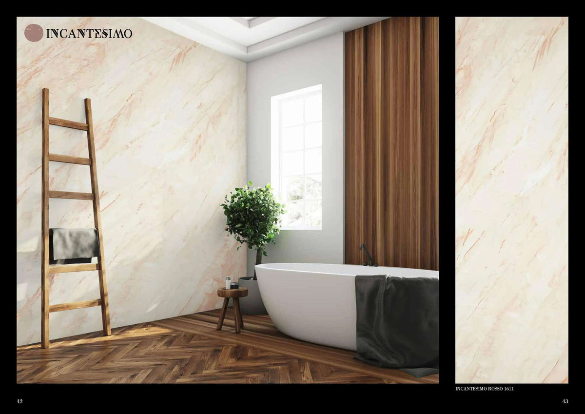 Venetian marble effect plaster wall in modern bathroom