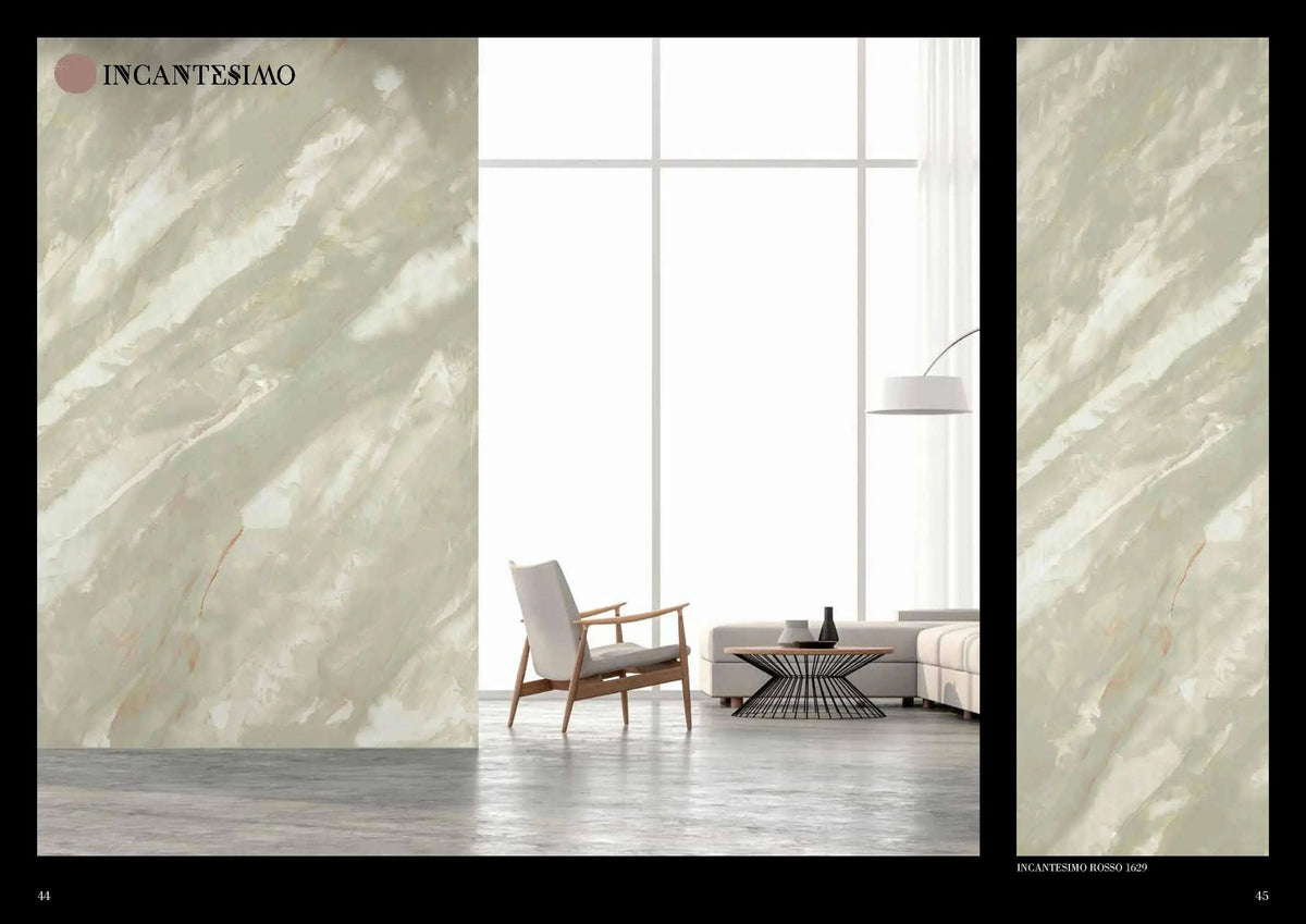Venetian marble effect wall with glossy finish in modern interior