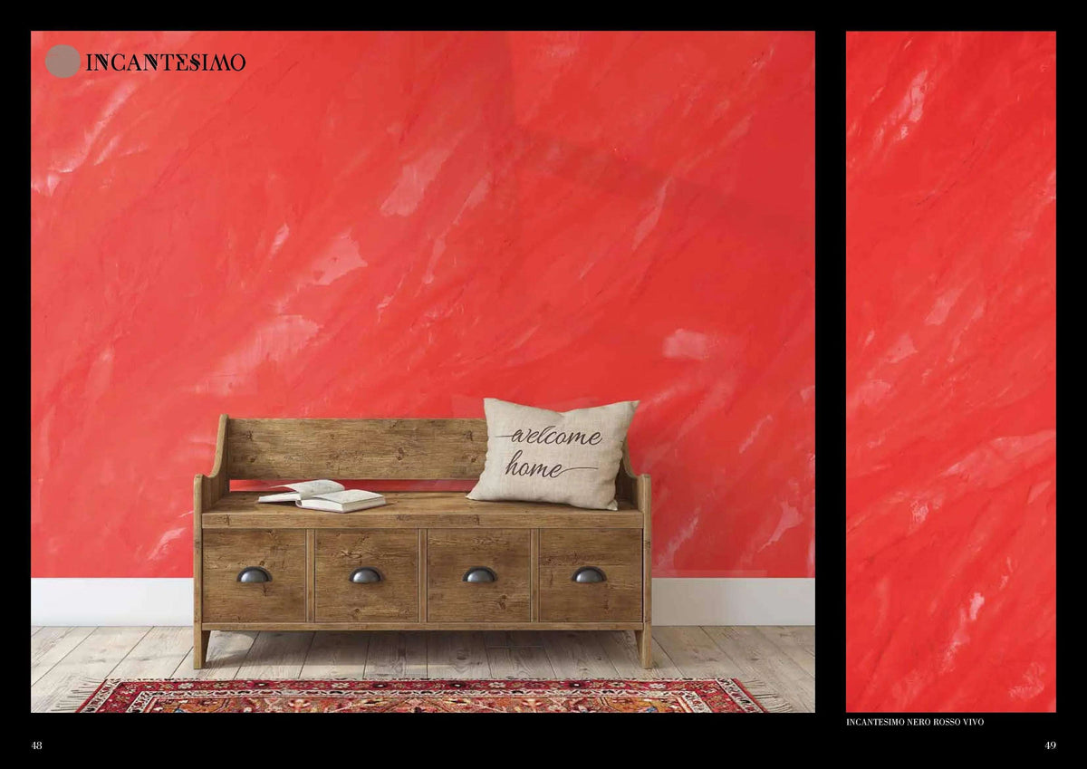 Venetian marble effect plaster wall with red finish