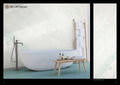 Venetian marble effect plaster wall with bathtub and wooden towel rack