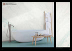 Venetian marble effect plaster wall with bathtub and wooden towel rack