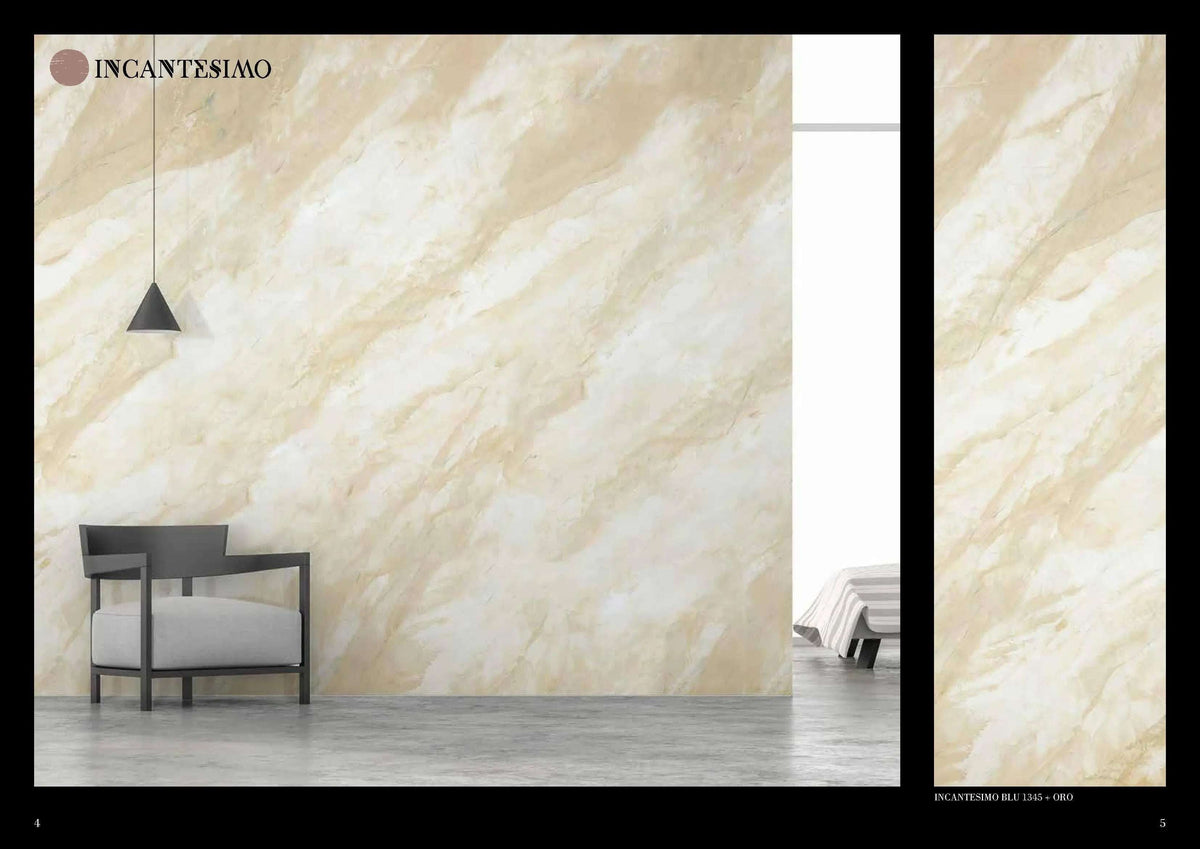 Venetian marble effect plaster wall with modern black pendant light