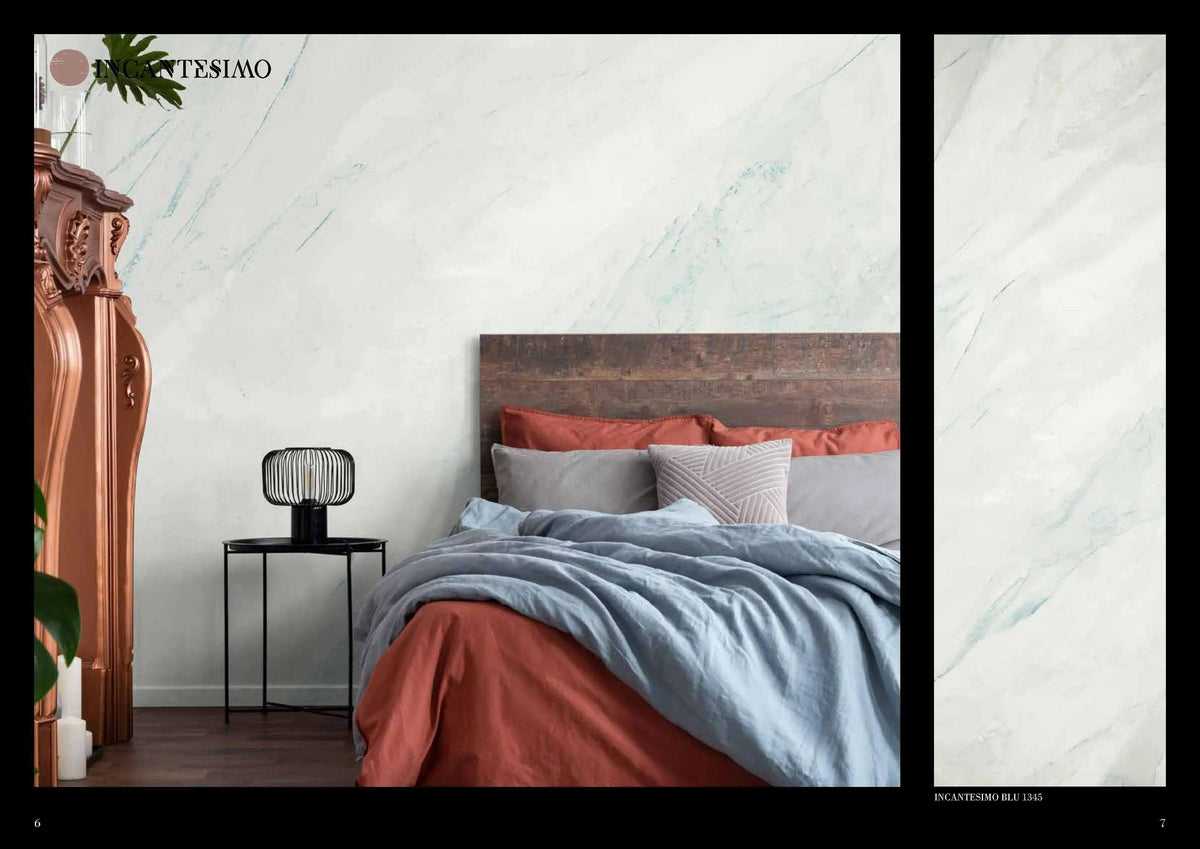 Venetian marble effect plaster wall in high-end bedroom