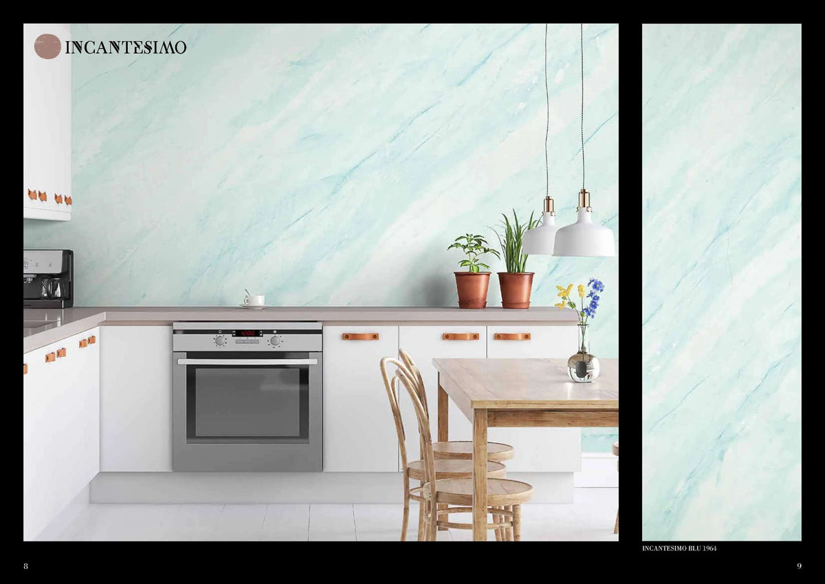 Venetian marble effect plaster wall in modern kitchen